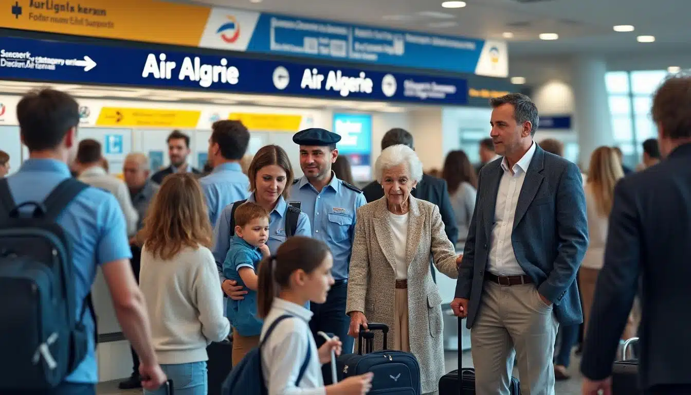 Passagers au comptoir d'enregistrement d'Air Algérie