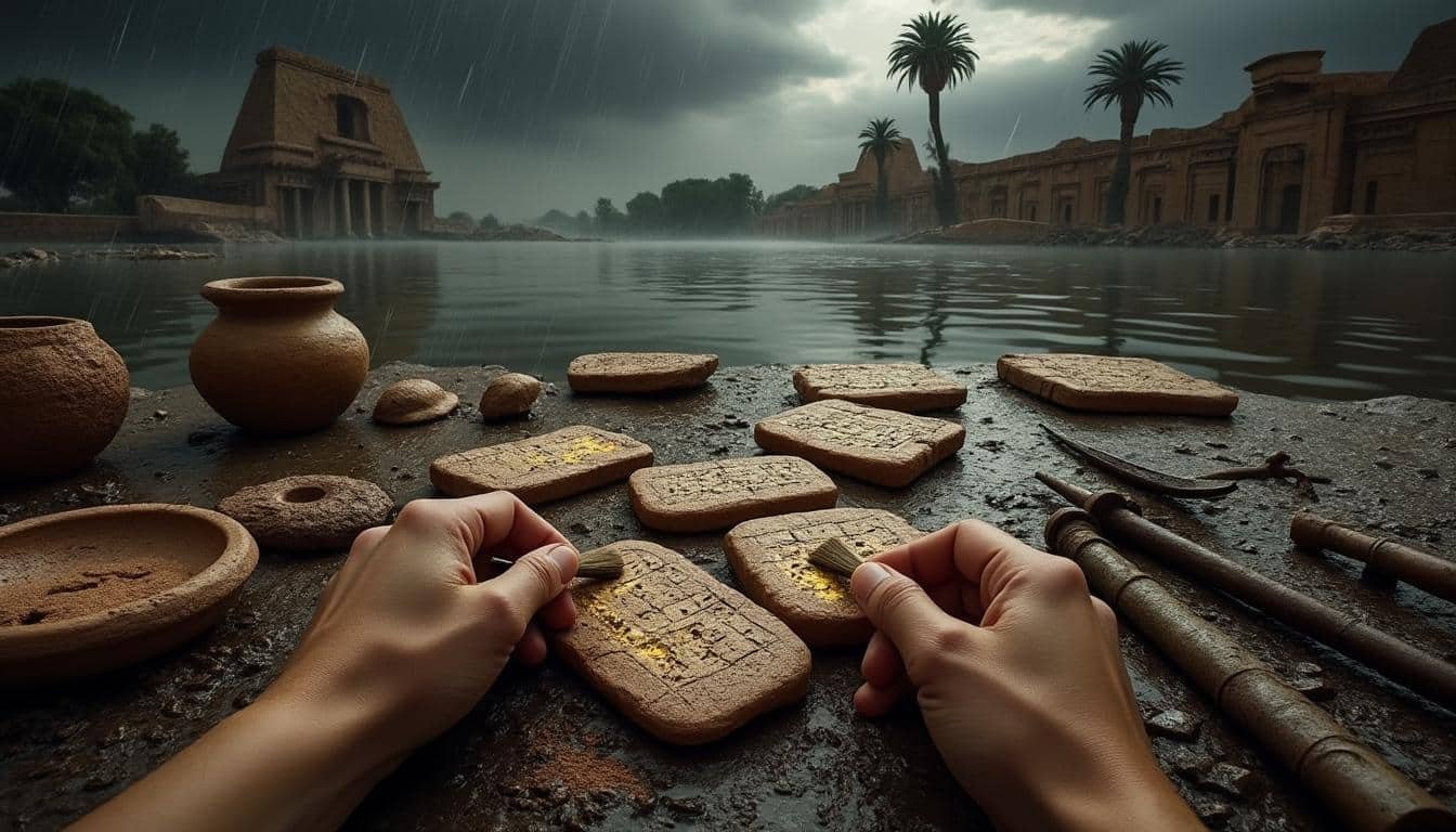 découvrez le grand déluge d’argile à travers les tablettes anciennes révélant une fin du monde oubliée, une histoire fascinante entre mythes et archéologie.