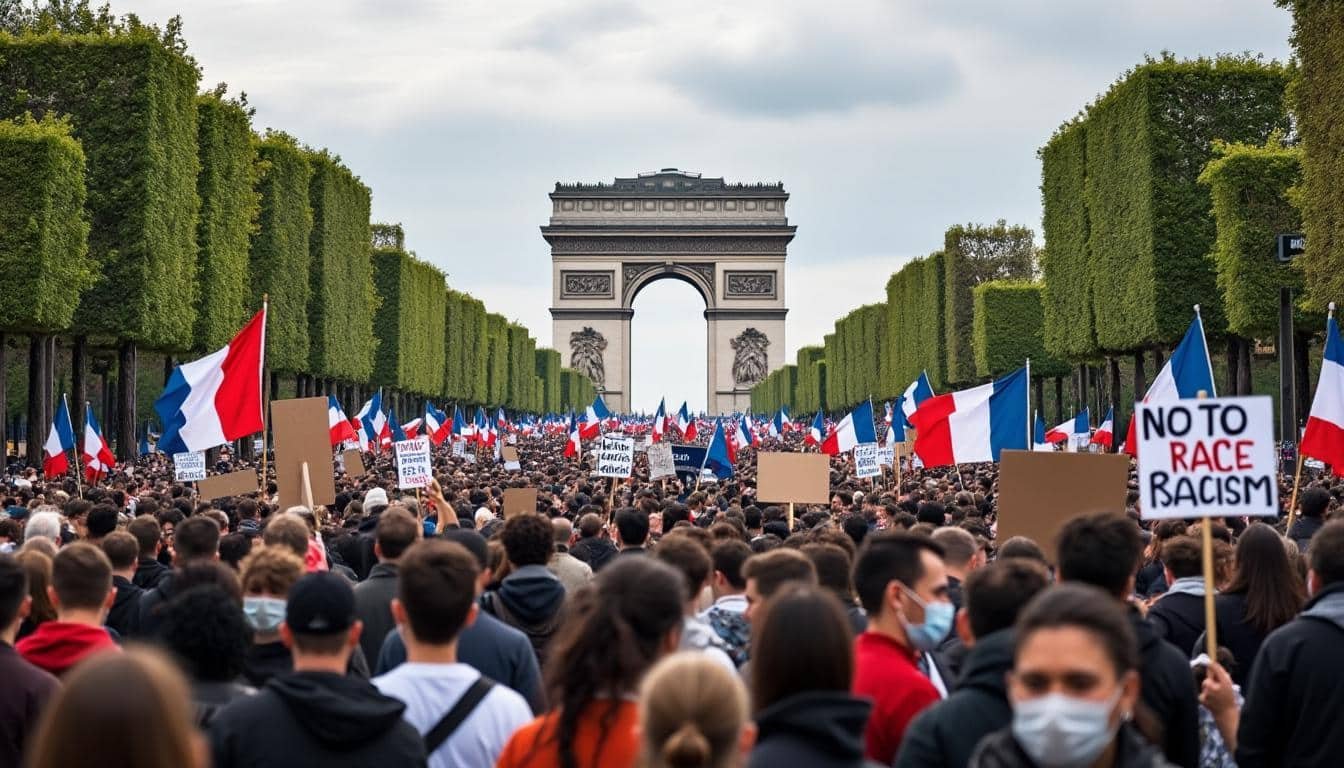 en france, des milliers de manifestants se rassemblent pour dénoncer le racisme, le « fascisme » et les conflits armés, affichant une unité forte et déterminée.