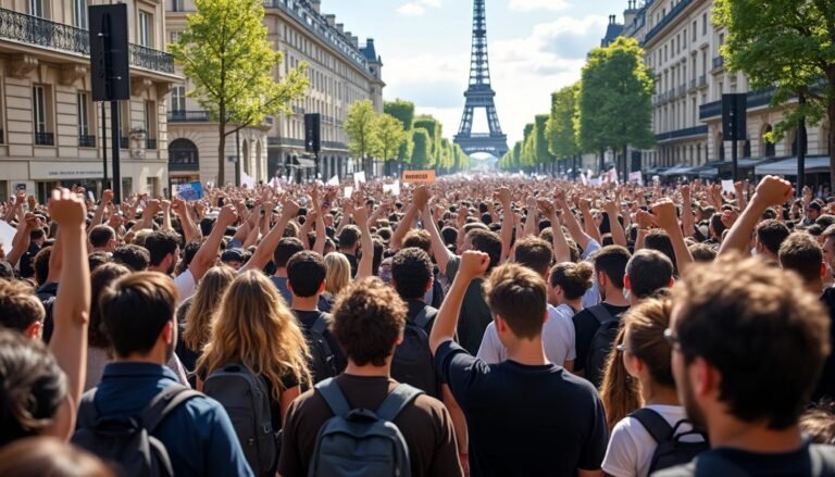 en france, des milliers de manifestants se mobilisent unis contre le racisme, le fascisme et les conflits armés, appelant à la paix et à la justice sociale.
