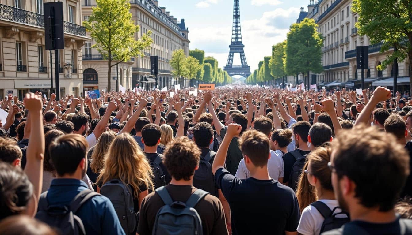 en france, des milliers de manifestants se mobilisent unis contre le racisme, le fascisme et les conflits armés, appelant à la paix et à la justice sociale.