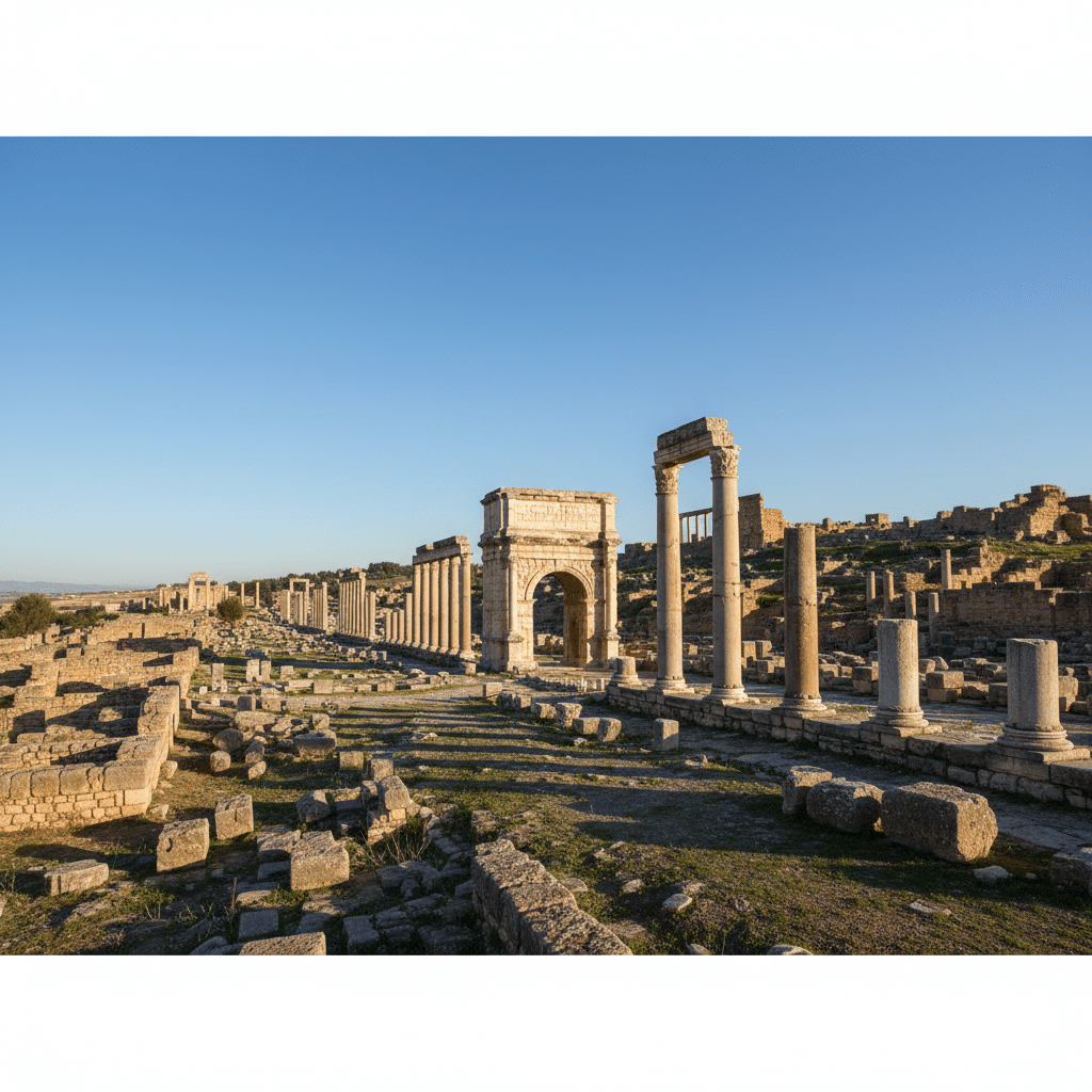 Ruines romaines de Djemila, arc et colonnades