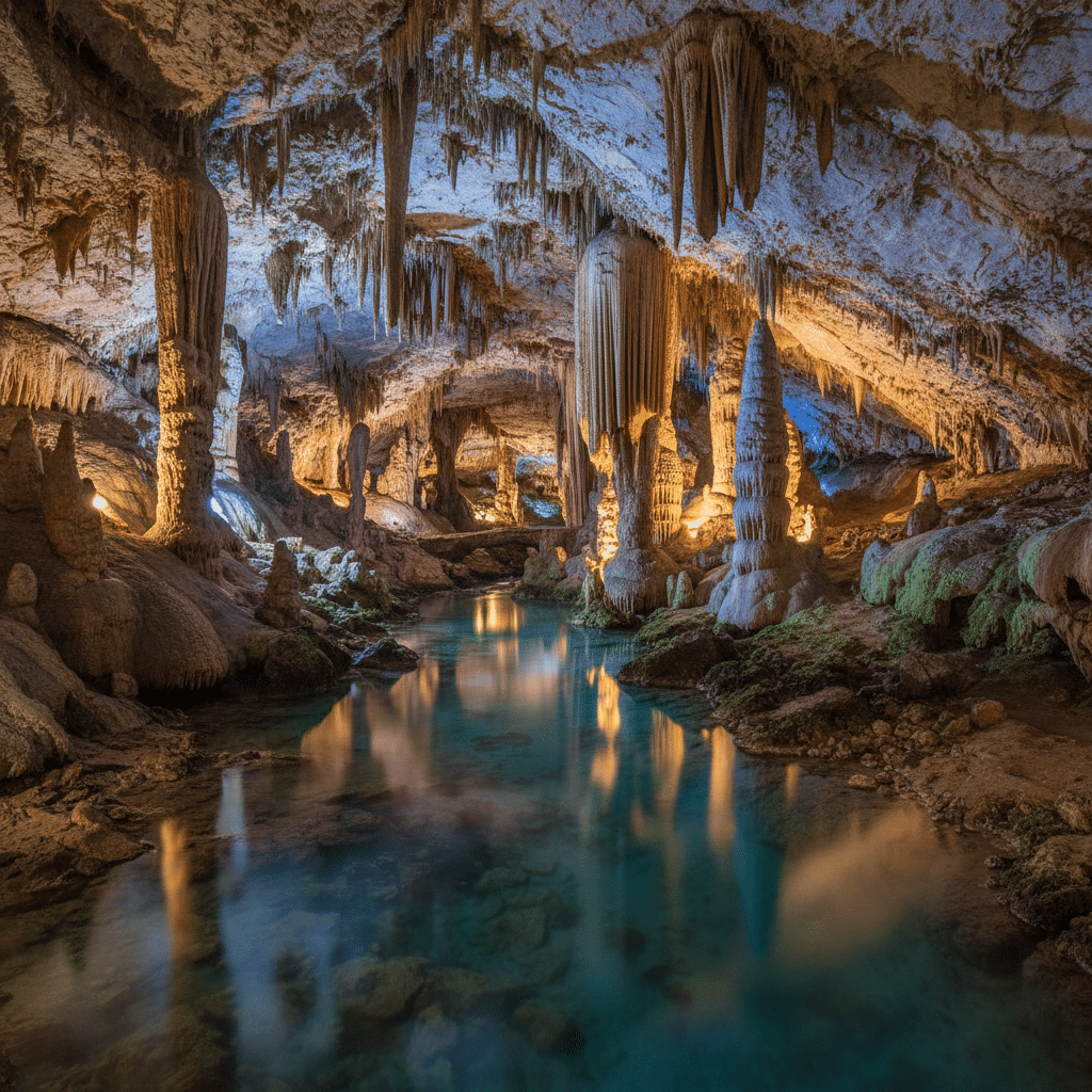 Grottes merveilleuses de Jijel, stalactites et eau turquoise