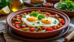 découvrez la recette facile et authentique de la chakchouka algérienne aux œufs, un plat d'été savoureux et coloré, parfait pour un repas convivial et plein de fraîcheur.