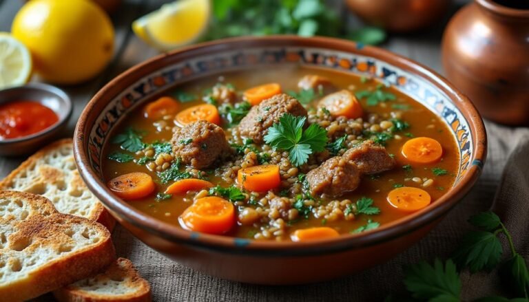 découvrez la véritable recette algérienne de la chorba frik, une soupe traditionnelle savoureuse à base de blé vert, parfaite pour réchauffer vos repas.
