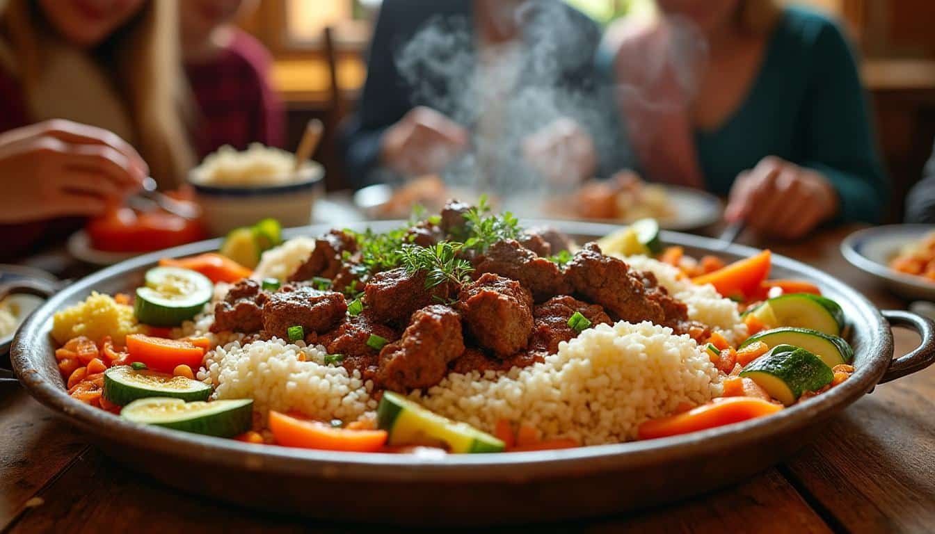 découvrez la recette authentique du couscous à l'agneau, un plat traditionnel algérien parfait pour célébrer le ramadan en famille.