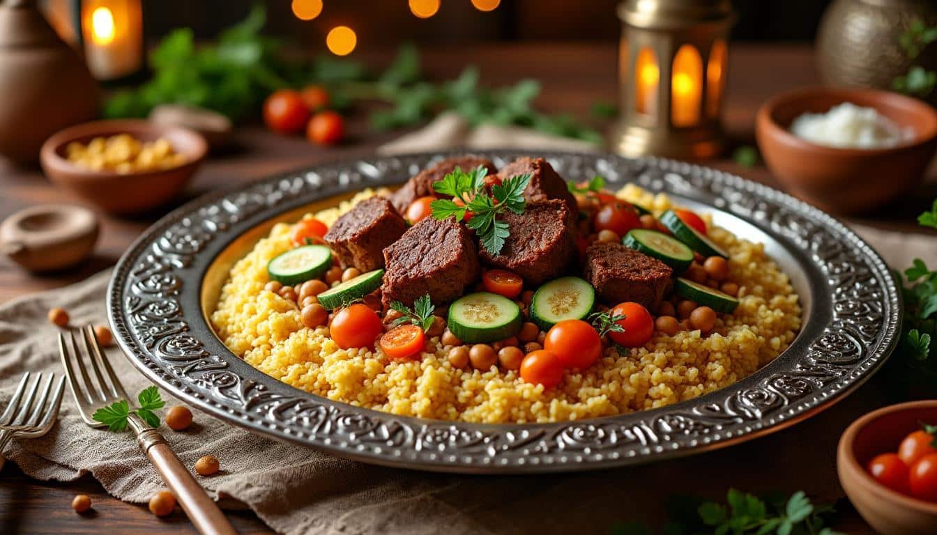découvrez la recette traditionnelle algérienne du couscous à l'agneau, idéale pour célébrer le ramadan en famille avec des saveurs authentiques et généreuses.