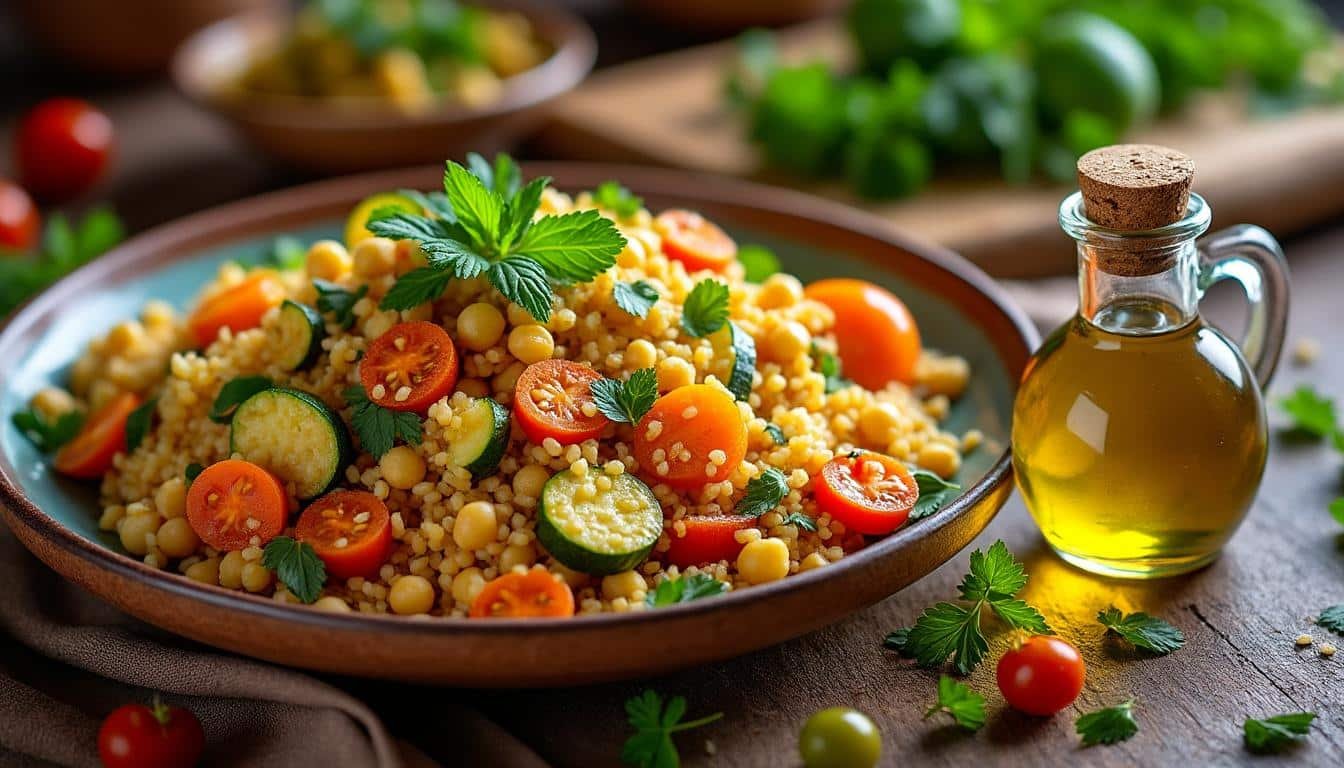 découvrez le couscous kabyle à l'huile d'olive, une délicieuse recette végétale alliant tradition et saveurs méditerranéennes pour un repas sain et gourmand.